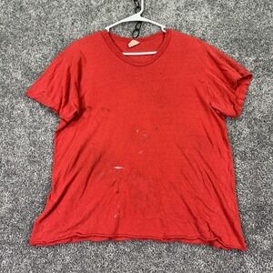 Vintage Stedman Shirt Mens Large Red Blank Distressed Tee USA Casual Workwear
